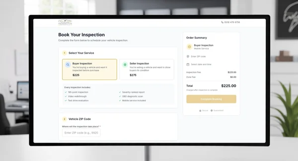 Preinspection Flask backend dashboard showing booking management, payments, and inspection scheduling